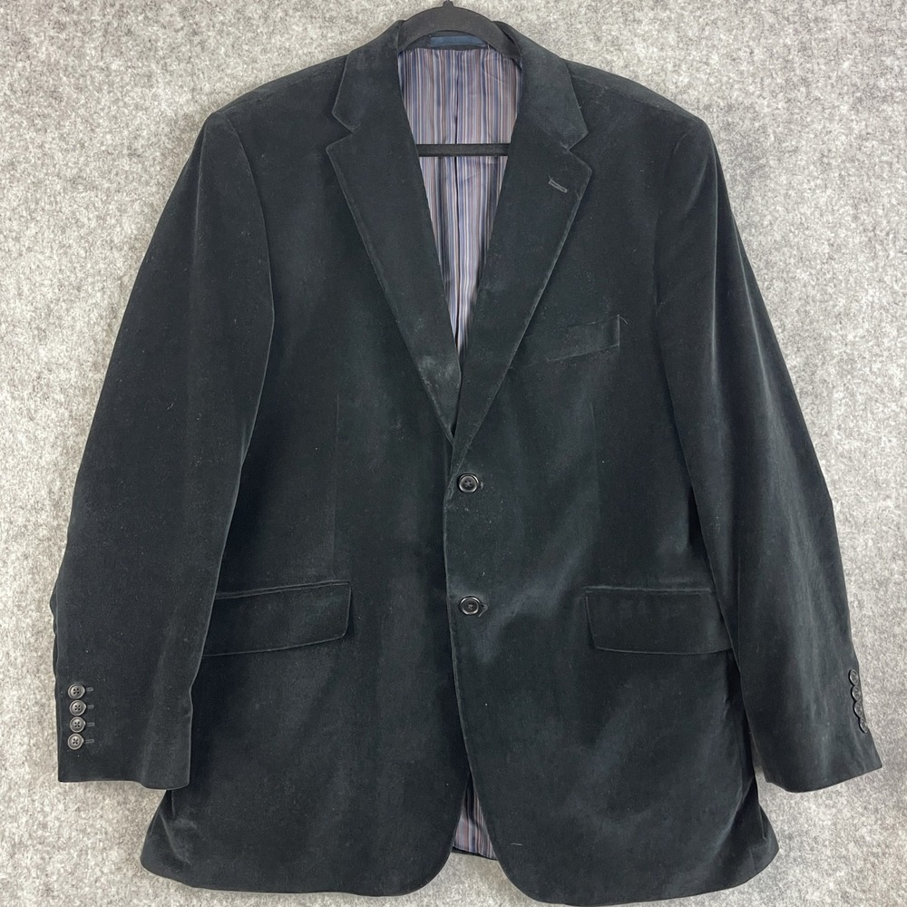 Madison Velvet Blazer Sport Coat Mens 44R Black 2 Button Cotton Smoking Jacket